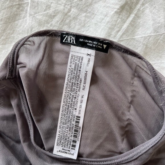 Zara Limitless Contour Grey Ribbed Long Sleeve Sheer Mesh Top - Picture 6 of 7